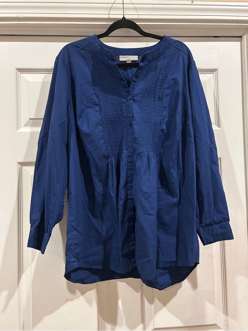 Woman Within Navy Blue Button-Front Pintuck Blouse